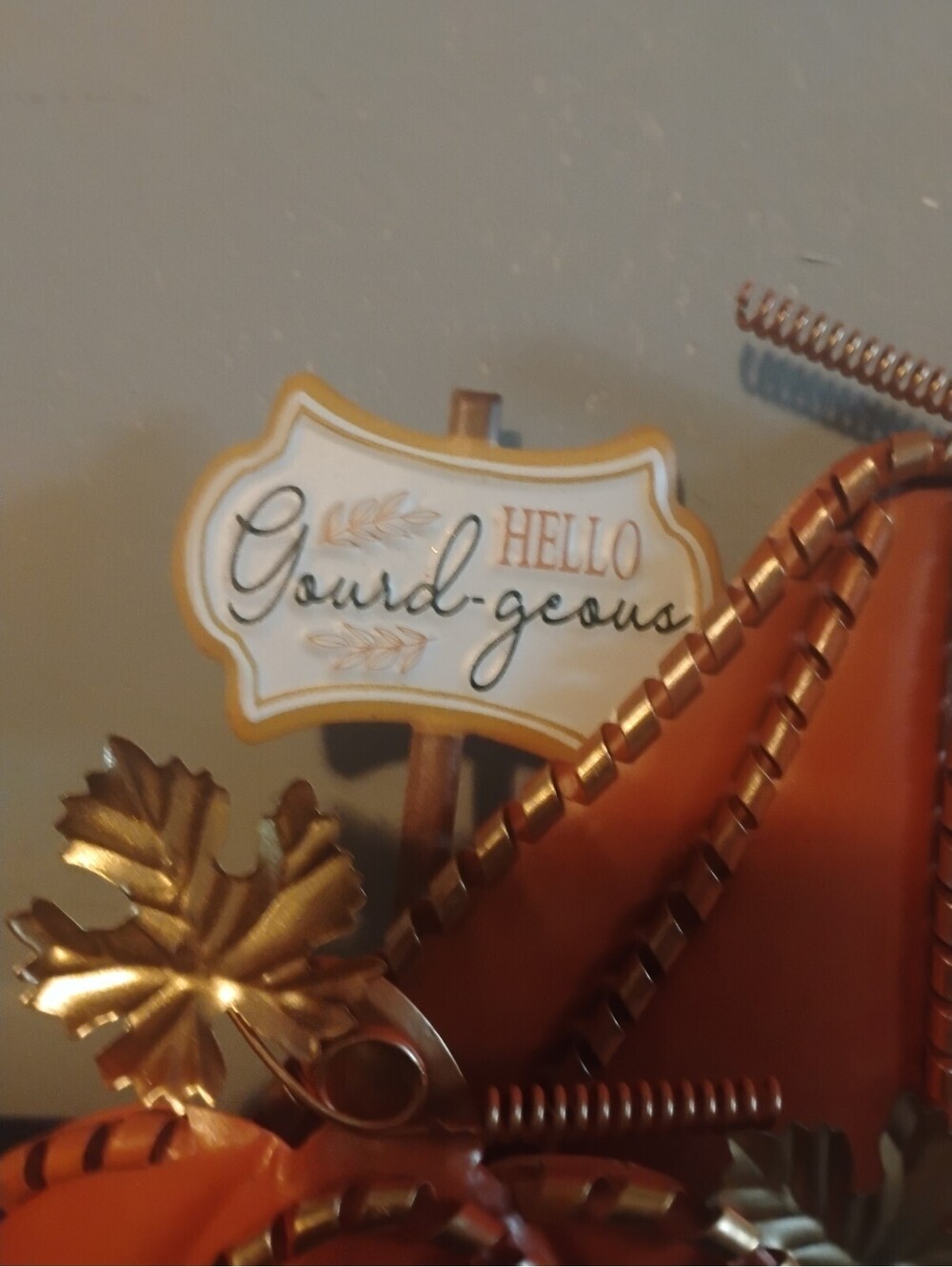 Fall "Gourd-geous" Metal & Wood Pumpkin Thanksgiving Decor Tabletop Sign - Picture 5 of 7
